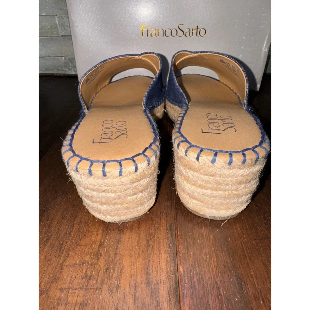Franco Sarto Denim Espadrille Wedge Sandals‎ Mule Blue Wide 8.5W Resortwear NWT